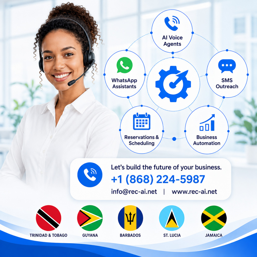 REC-AI voice, WhatsApp, SMS, reservations and business automation solutions serving the Caribbean